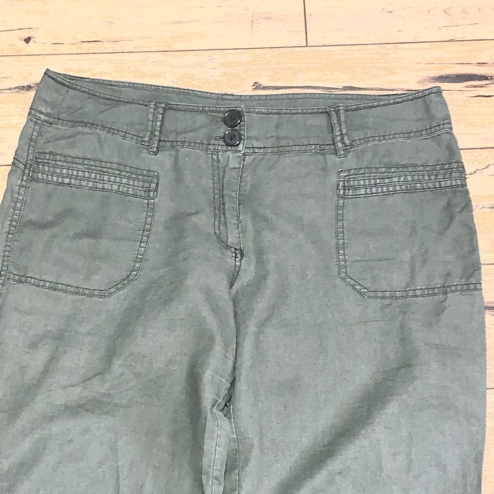 H&M Army green Linen Crop Pants Size 14 - Picture 2 of 8